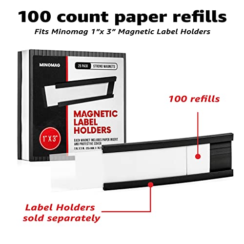 Minomag Label Holders 1X3 Inches Paper Inserts Refill (100 Count) #TOP1