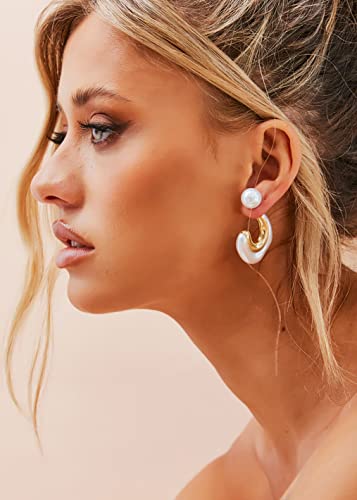 Acrylic Resin C Shape Open Hoop Earrings with Pearl Ball Back Hypoallergenic Double Sided Faux Pearl Statement Hoop Earrings for Women2