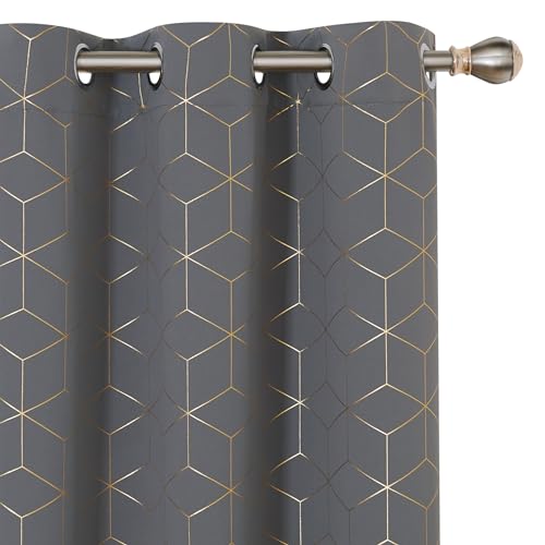 Image of Deconovo Grommet Blackout Curtains – Room Darkening Thermal Drapes with Diamond Pattern, 2-Panel Set, Elegant Texture, Privacy & Light Control for Home, Light Grey 42" W x 45" L