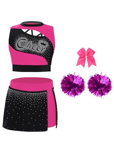 Costume cheerleading filles avec jupe paillettes et accessoires pour match 5-16 ans