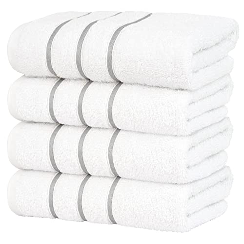 Dorlion Towels 4 Packed White Hand Towel Set, 100% Turkish Cotton Hand Towels For Bathroom, 16X28 In White Face Towels, Light Gray #TOP3