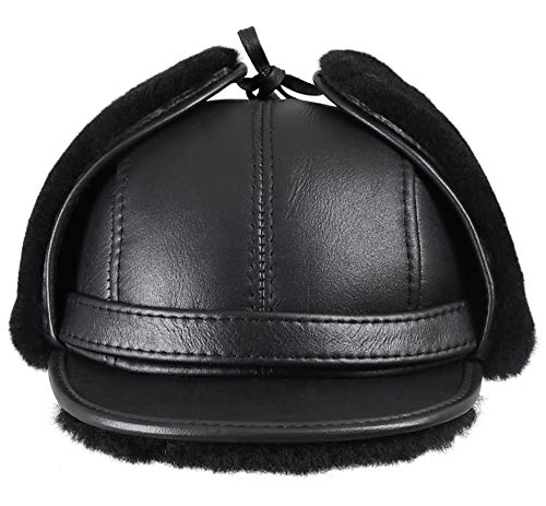 Zavelio Men's Shearling Sheepskin Visor Hat X-Large Solid Black