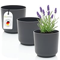 idea-station Sati Blumentopf Set 3 x 13 cm - anthrazit - bruchsichere Blumentöpfe aus Plastik für verschiedenste Pflanzen, Blumen - Matte Übertöpfe für innen und außen