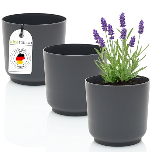 idea-station Sati Blumentopf Set 3 x 13 cm - anthrazit - bruchsichere Blumentöpfe aus Plastik für verschiedenste Pflanzen, Blumen - Matte Übertöpfe für innen und außen idea-station Sati Blumentopf Set 3 x 13 cm - anthrazit - bruchsichere Blumentöpfe aus Plastik für verschiedenste Pflanzen, Blumen - Matte Übertöpfe für innen und außen