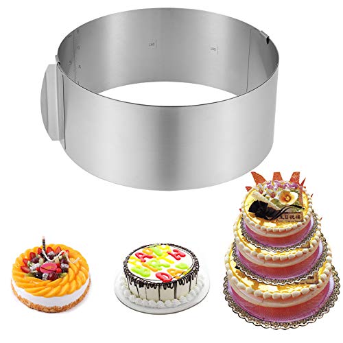 Foto von BOZKAA Ausziehbares Backblech, 4-teiliges Set, Backzubehör aus Edelstahl, Kuchenzubehör, von 16 bis 30 cm Tortenring, Tortenring verstellbar