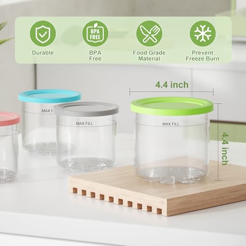 image for GuanQiao 4 Pack Creami Pint Containers and Lids for Ninja, Compatible 