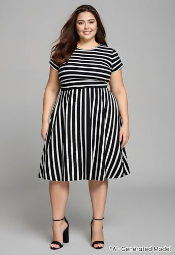 Image of Nemidor Women Plus Size Casual Dress Midi Flt Flare Pocket