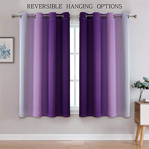 Image of G2000 Blackout Curtains & Drapes for Bedroom Living Room 63 Inch Length Purple and Greyish White Room Darkening Window Treatments Ombre Thermal Insulated Light Blocking Grommet Backdrop 2 Panels Set