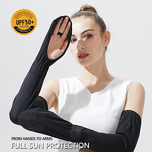 YIMIKE Manchons de bras, gants de protection solaire UV pour femme, coupe ample, protection UPF 50+ pour la peau rafraîchissante, noir, Big – vue 2