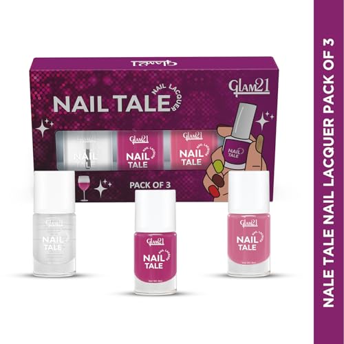 Image of Glam21 Nail Tale- Nail Lacquer|Set of 3|Multicolor|Quick Drying Nail Polish| Glossy Gel Finish Nail Kit | Highly Pigmented & Long Lasting | Chip Resistance|9ml Each|Shade-06