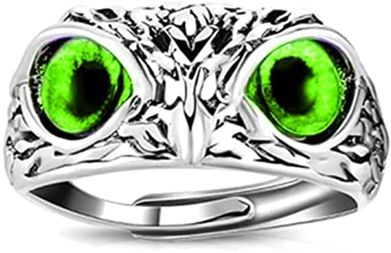 vien Owl Eye Ring Athena's Lucky Ring For Women Men Vintage Fashion Creative Jewelry Best Gift (GREEN)-picture-0