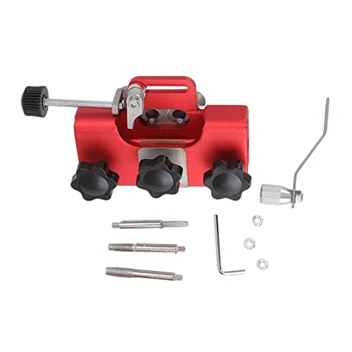 Qcwwy Affûteur de Chaîne de Tronçonneuse, Gabarit D'affûtage de Chaîne de Tronçonneuse à Manivelle de 35 X 9,5 Mm avec 3 Têtes de Meulage Kit D'affûtage de Tronçonneuse Simple à (Rouge)