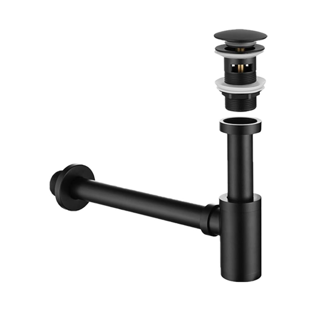 Juego de tapones para fregadero de acero inoxidable, kit de drenaje P-Trap con desbordamiento, tapón de botella de residuos de cocina y baño, negro y fácil de instalar