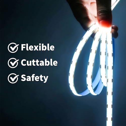 Image of 6.56FT2M COB LED Strip Lights, 6000K Cold White USB LED Tape Light, 640LEDs High Bright CRI93+ Dimmable Flexible Lights Light for Bedroom, TV Backlight, Mirror, Cabinet Lighting