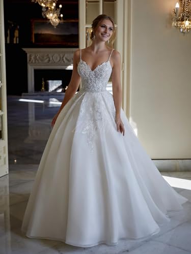 Laces Tulle Wedding Dresses for Bride 2025 Beaded Spaghetti Straps Long Bridal Gowns LU1553