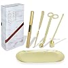 Exquisite Candle Accessories Tool Pack Bag, Rechargeable Electric Lighter， Wick Trimmer, Dipper, Snuffer and Tray Holder Elegant Kit Gift for Candle Lovers in Dating, Valentines Decor. ( Lemon Gold )