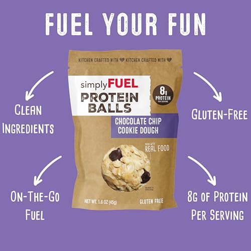 Image of simplyFUEL Whole-Food Protein Balls (Chocolate Chip Cookie Dough) - 8 g High-Protein, Gluten-Free, Healthy Snack for Adults & Kids (1.6 oz - Pack of 24)