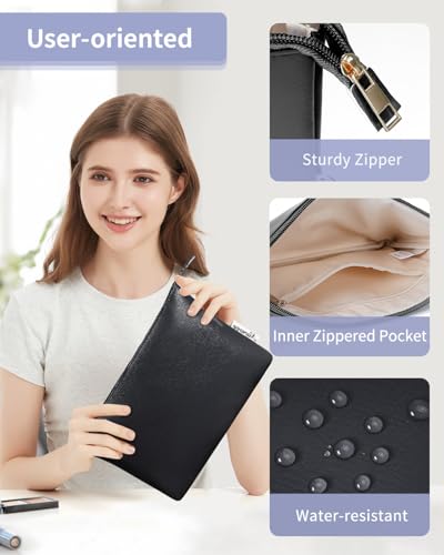 Narwey Small Makeup bag for Purse, Small Makeup Pouch for Purse Cosmetic Bag with Zipper, Cute PU Leather Make up Pouch for Women Girls (Black)3