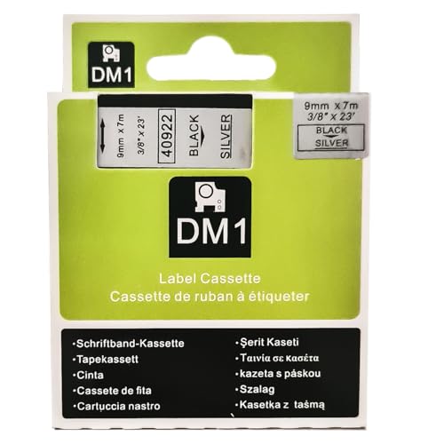 Fita Refil Compatível D1 40922 Prata com letra preta 9mm para Rotulador Dymo LM150 LM160P LM210D LM4