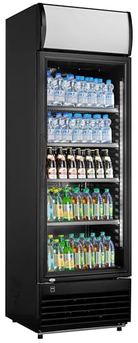 METRO Professional Frigorífico GSC2350B, nevera vertical con puerta de cristal, 324 L, negro, 180 W, iluminación LED, 4 estantes ajustables, gastronomía, bar, restaurant, tiendas