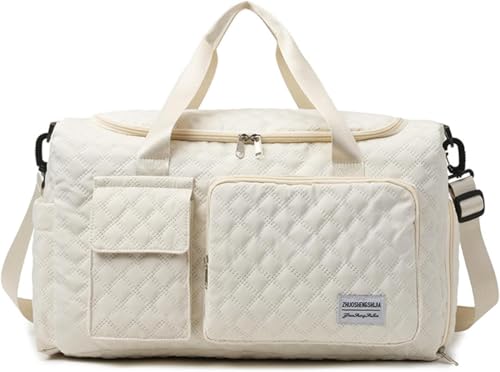 ボストンバッグ ジム修学旅行 スポーツ用 レディース メンズ 大容量 軽量 旅行 ワッフルクロス 防水 ゴルフ マザーバッグ 乾湿分離 A4 3WAY 出張 病院用 機内持込 2泊3日 (ホワイト, メインバッグ) (ホワイト,S)