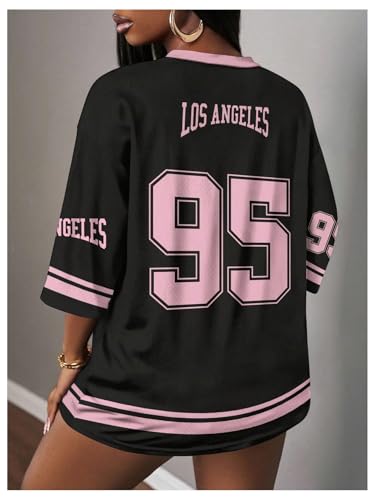 Image of RoseSeek Women's Jersey Shirts Number Graphic V Neck Football T Shirts Tops