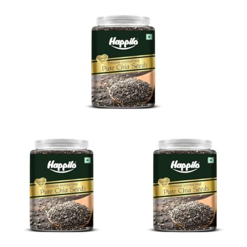 Image of Happilo Premium Raw Authentic Chia Seeds Jar 1000g + 200g (20% Extra), Rich Source of energy, Omega-3, Great as a Topping, Mix in Breakfast Cereal (Pack of 3)