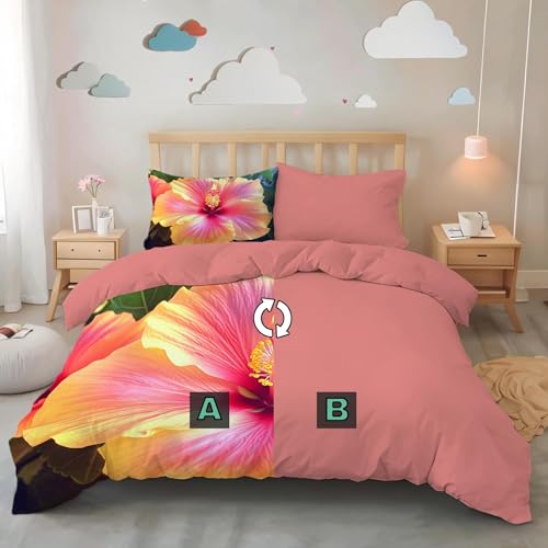 Housse de couette 200x200 hibiscus avec ses deux taies d'oreiller - 5