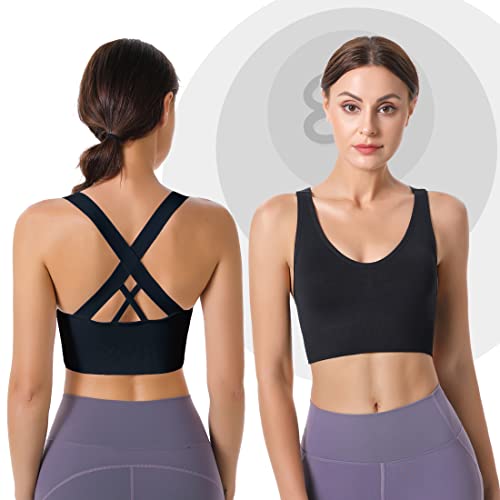 Image of Evercute Sports Bras for Women Padded Medium Support Criss Cross Strappy Bra Seamless High Impact Yoga Exercise Athletic Bras