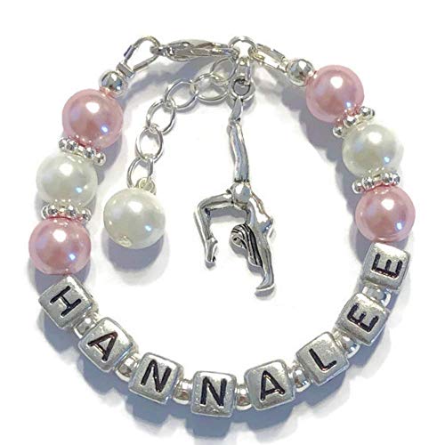 Personalized Gymnast Girl's Charm Bracelet (Pink)