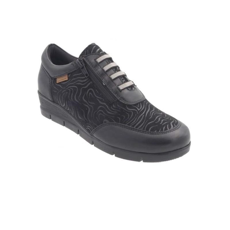 Zapato de piel negro cómodo para pies cansados con cordones elásticos