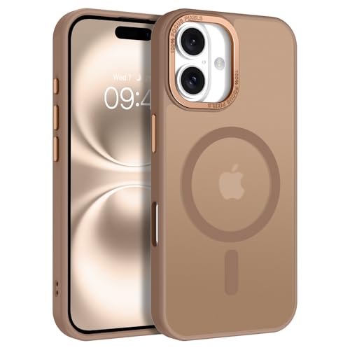Image of YINLAI for iPhone 16 Case 6.1-inch,Magnetic Compatible with MagSafe, Slim Matte Anti-Fingerprint, Shockproof Full Body Military Grade Protection for iPhone 16 Cover, Brown