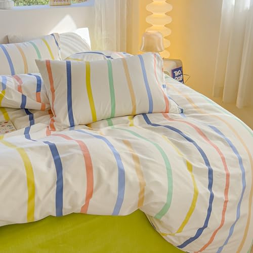 Eavd EAPR024-T Colorful Striped Duvet Cover Twin Soft Cotton Rainbow Striped Bedding Set With 2 Pillowcases Modern Geometric Duvet Cover thumb #5