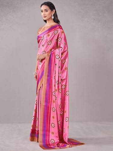 Image of Satrani Women's Chinnon Printed Saree with Unstitched Blouse Piece