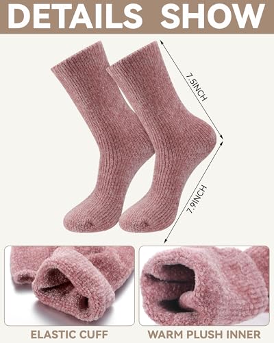 Shihanee 3 Pairs Women Cozy Chenille Socks Fluffy Crew Casual Home Warm Winter Boot Sock for Women Gift3