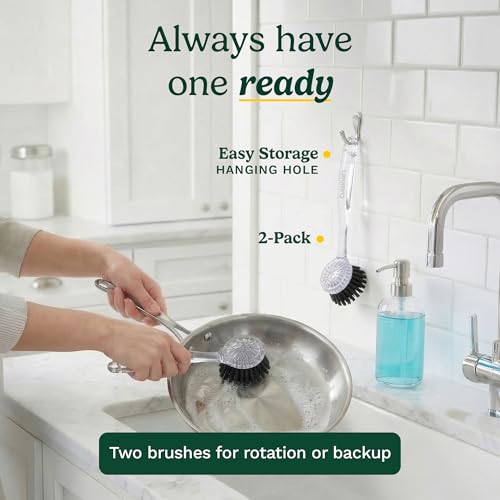 Image of Cuisinart Dish Brush with Handle 2 Pack - Kitchen Scrub Brush for Dishes, Pots & Pans, Non-Scratch Dish Scrubber, Firm Bristles for Sink & Cookware, Comfortable Grip for Everyday Cleaning