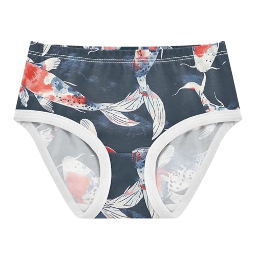 Watercolor Dark Blue Red Fish Girls Underwear, Toddler Panties, Cotton Underwear Girls, 2–8 Years