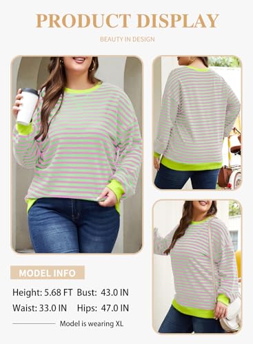 Image of Eytino Women Plus Size Striped Color Block Crewneck Sweatshirt(1X-5X)
