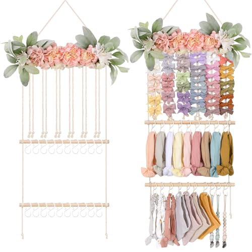Image of POVETIRE Headband Holder Hair Bows Organizer for Girls, Hair Accessories Display Storage Wall Hanging Decor for Baby Nursery Toddler Girls Room