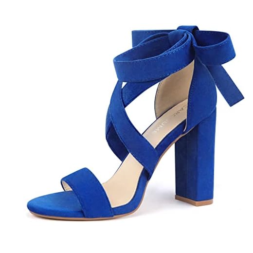 Strappy Heels for Women Chunky Heels High Heeled Sandals with Lace Up Fahsion Casual Nude Block Heel Sandals,Ellery-ROYAL BLUE-8