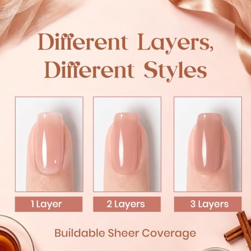 Image of Beetles Nude Gel Nail Polish - Cinnamon Black Tea 15ML Neutral Jelly Warm Nude Pink Nail Polish Base Color Nail Concealer Sheer Translucent Effect Soak Off UV French Nail Art Salon DIY Manicure Gift