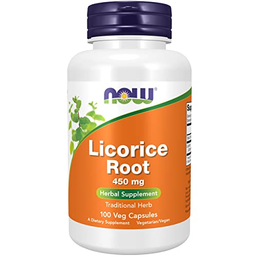 Now Foods, Licorice Root (Raíz de Regaliz), 450mg, 100 Cápsulas veganas, Probadas en Laboratorio, Raíz de Regaliz, Sin Gluten, Sin Soja, Vegetariano