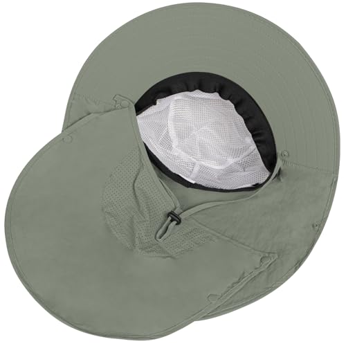 Image of Rosoz Sun Hat for Men Women with Neck Flap,Wide Brim UPF50+ Fishing Hat with Detachable Face Cover Outdoor Sun Protection Hat
