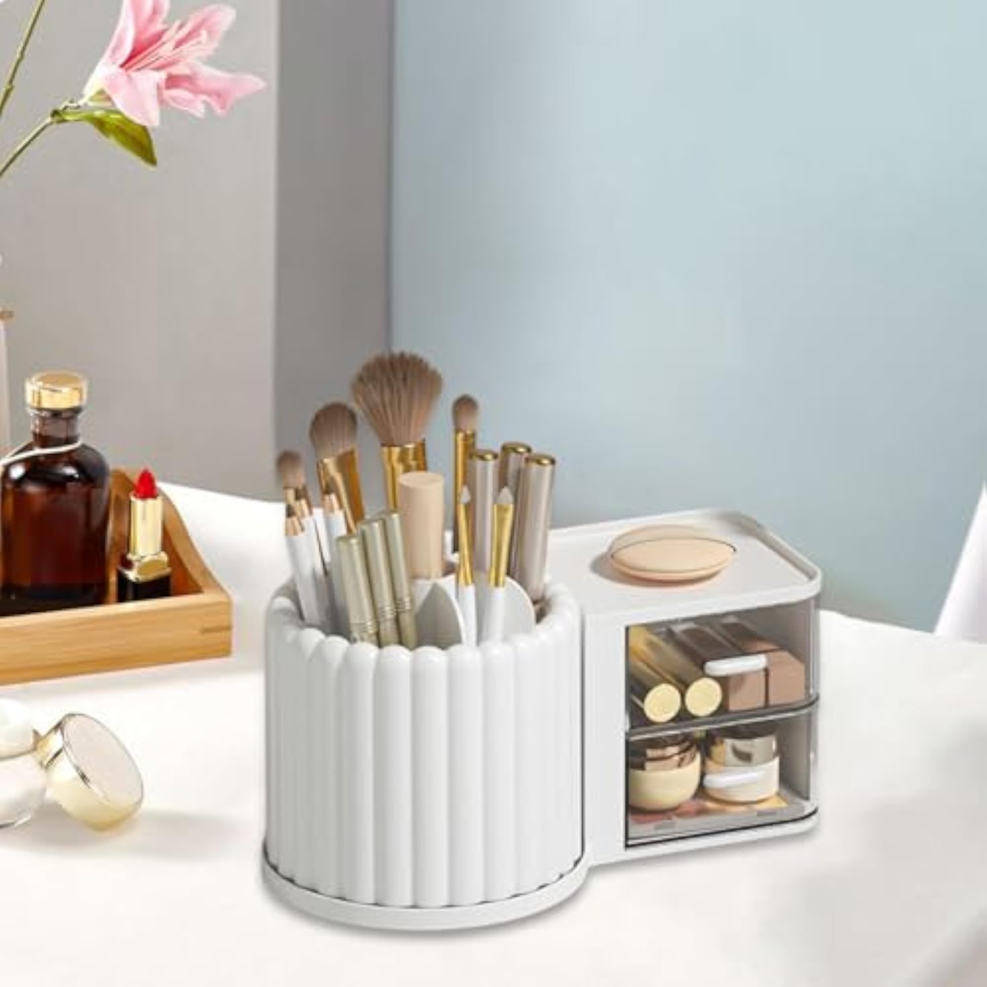 Makeup Organizer Holder Drawer 360 Rotating Pencil Pen Holder