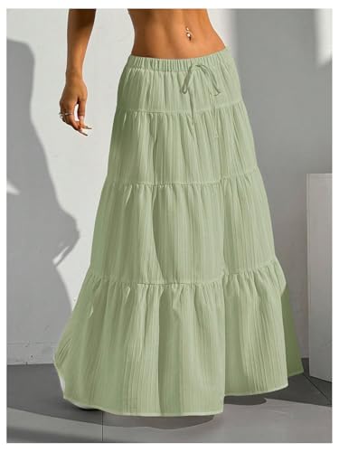 Image of Verdusa Women's Long Maxi Skirt Boho Flowy Flared Ruffle Skirts 2026 Beach Vacation Summer Going Out Outfits