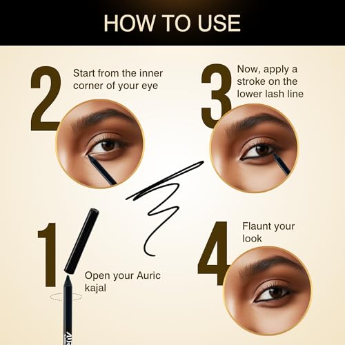 Image of Auric Intensiv Kajal Pencil (1.2g) I Long Lasting, Water Proof, Smudge Proof, Hypoallergenic, Easy-to-apply I Ophthalmologically Tested I (Charcoal Black)