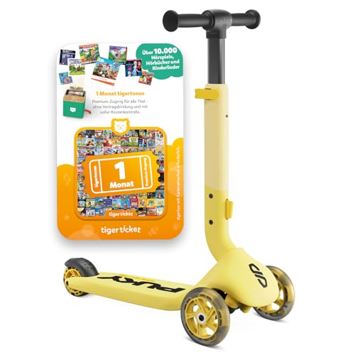 PUKY Push Pineapple Kinder Roller ab 2 Jahre + tigertones Ticket 1 Monat | Kinderroller mit 3 Rädern & LED Beleuchtung | Klappbarer Scooter für Kinder | Höhenverstellbarer Lenker & Geradeauslauf