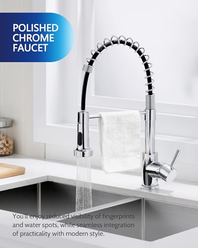 Image of LUFEIDRA Kitchen Faucet with Pull Down Sprayer and Soap Dispenser, High Arc Spring 304 Stainless Steel Single Handle 1 or 3 Hole 2 Mode for Farmhouse (Polished Chrome), Pot Filler Faucets