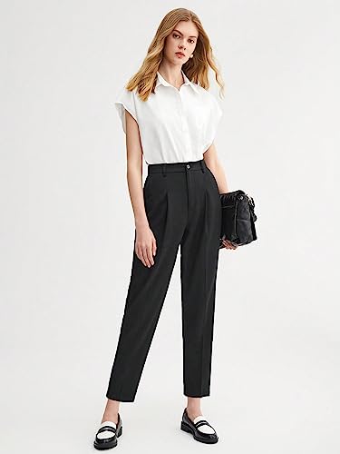SweatyRocks Women's Casual High Waist Loose Straight Leg Cropped Work Pants Trousers with Pocket3
