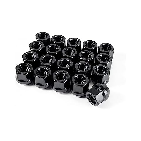 Customadeonly (Set of 20) Black Open End Bulge Acorn Steel Lug Nuts - M14x1.5 Thread Studs, 19mm Hex, Zinc Finish - Wheel Conical Cone Seat Cover